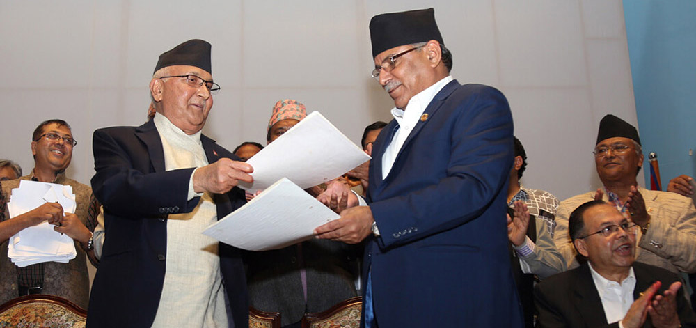 वाम एकताको विधि तयार : पार्टीको नाम “नेपाल कम्युनिस्ट पार्टी”, ओली-प्रचण्ड दुबै अध्यक्ष रहने,सरकारको नेतृत्व ओलीले गर्ने,७०/३० को हिस्सेदारी,शीर्ष नेताको समिति बन्ने