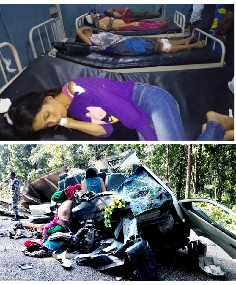 सप्तरीमा तीर्थयात्री बोकेको बस दुर्घटना : ५ को मृत्यु, ३ दर्जन भन्दा बढी घाइते